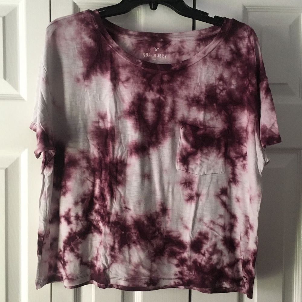 AMERICAN EAGLE Purple Tie Dye Cropped Scoop Neck